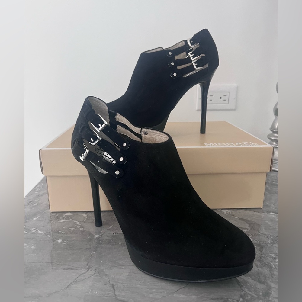 Michael Kors Black Suede Felicia High Heel platform Ankle Booties